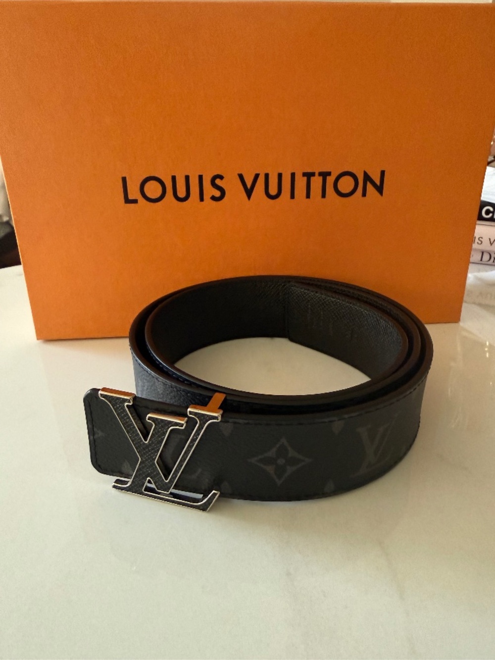 Louis Vuitton Men’s Reversible LV Belt (Black Leather / Monogram, Silver Buckle)